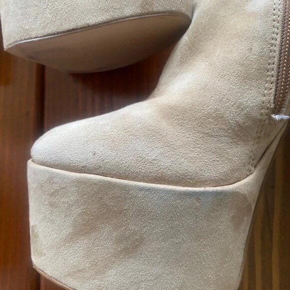 Steve Madden Passion Suede Platform Heeled Boots Tan Beige Sand Size 6.5 - Picture 4 of 8
